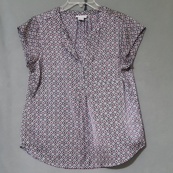LIZ CLAIBORNE Geometric Print Women's Cap Sleeve Blouse Tunic Top - Size Medium - Picture 1 of 13